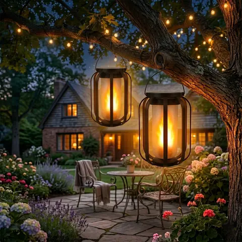 Solar Lanterns Outdoor with Ultra-Real Flame, Flame Lamp Dual Charging (USB/Solar) & 4 Mode - Waterproof Decorative  Hanging/Table Lights for Yard Patio Garden Birthday Gifts for Women