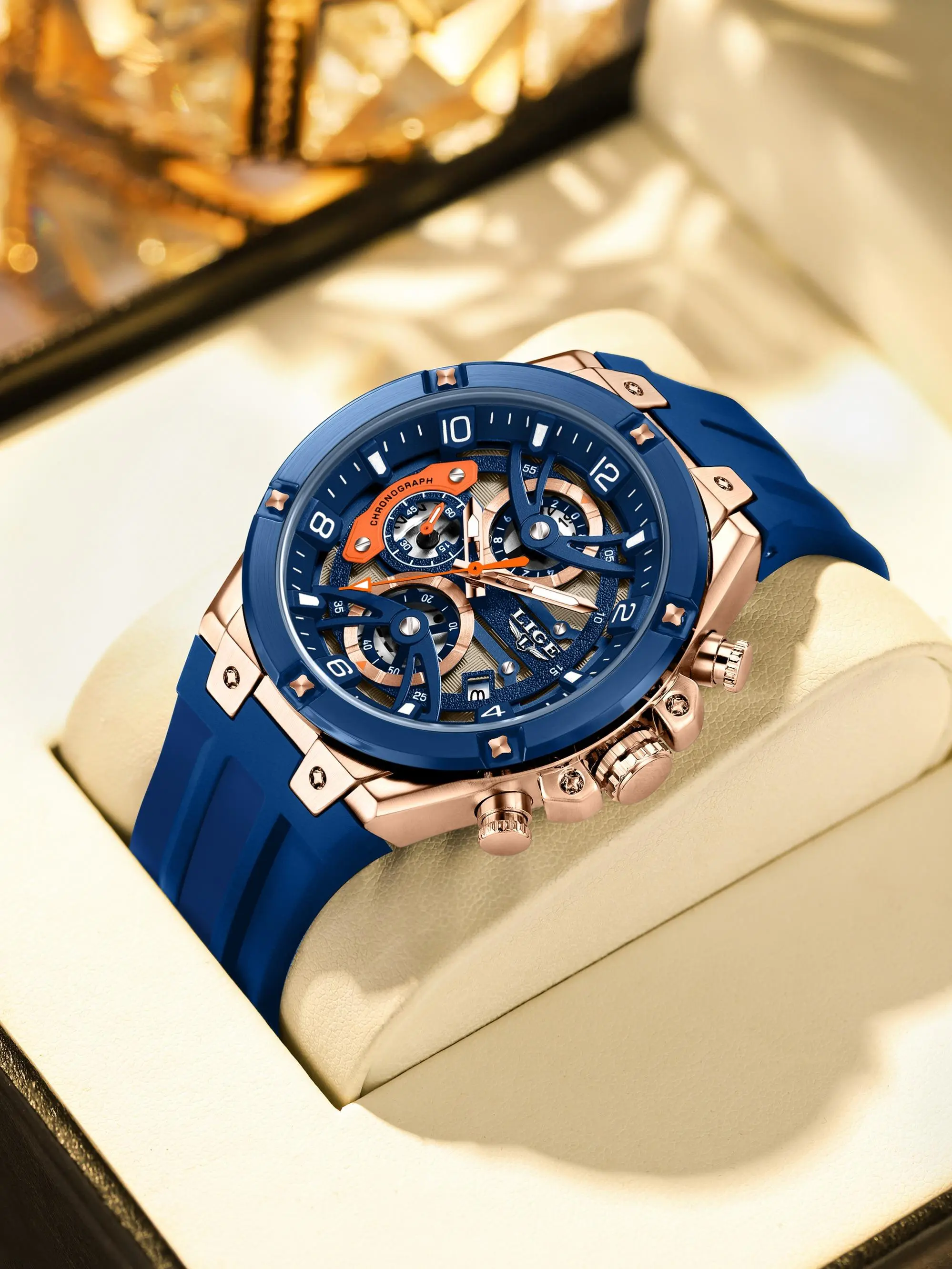Men's Sporty Quartz Watch, Fashionable Wristwatch, Fashionable Large Dial Watch with Silicone Strap, Trendy Watch for Daily Life, Perfect Gift for Men with Box, Analog Quartz