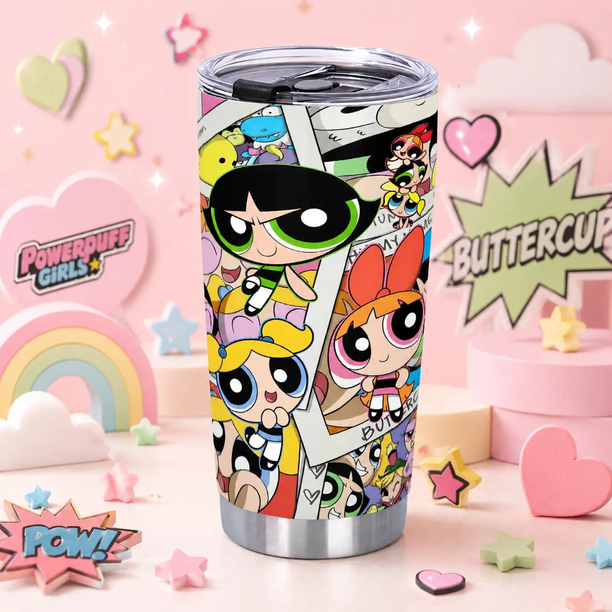 1pc Colorful The Powerpuff Girls Cartoon Print 304 Stainless Steel 20oz Insulated Travel Flask with Lid and Straw, Casual TikTok FYP Viral Vacuum Tumbler for Everyday Use