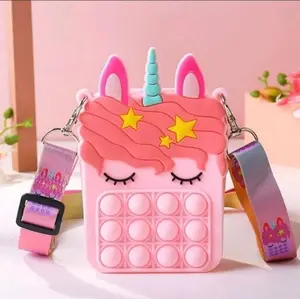 Pop it Unicorn Fidget Kids Stress Relief Toy Sensory Bag with Strap