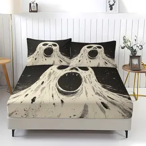 3-piece Horror Image Patterned Bed Sheet, Comfortable Printed Pattern, Including 1 Bed Sheet and 2 Pillowcases, Comfortable Bedding, Anti Slip Dust Cover Suitable for Bedrooms and Guest Rooms, Suitable for Children and Adults As Gifts
