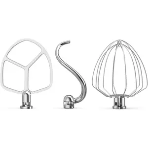 Stainless Steel Stand Mixer Attachments 3- for  Mixer and 5.5-6 Quart Bowl (KN256 6-Wire Whip, 5.5-6QT Flat Beater, 6QT Dough Hook Attachment)
