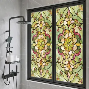 Floral Pattern Glass Window Sticker, Reusable Self Adhesive Window Decal, Decorative Sticker for Home Bathroom Kitchen Office, Ornaments