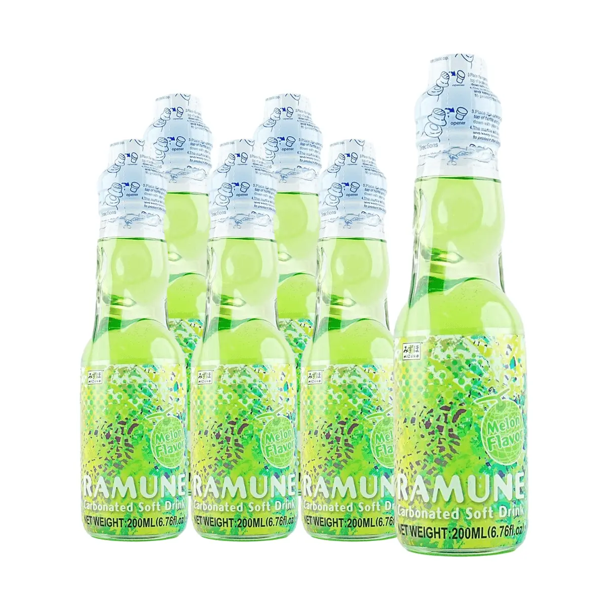 MIZUHO Japanese Melon Soda 200ml (6-Pack) - Authentic Ramune Flavor, Refreshing Japanese Drink