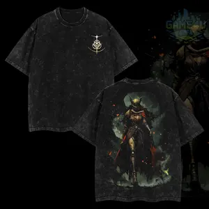 GameLife4U Retro Vintage Malenia Elden Ring Oversized Washed T-Shirt 100% Premium Cotton Classic Fit Menswear Top Soft Durable Black Apparel Clothes