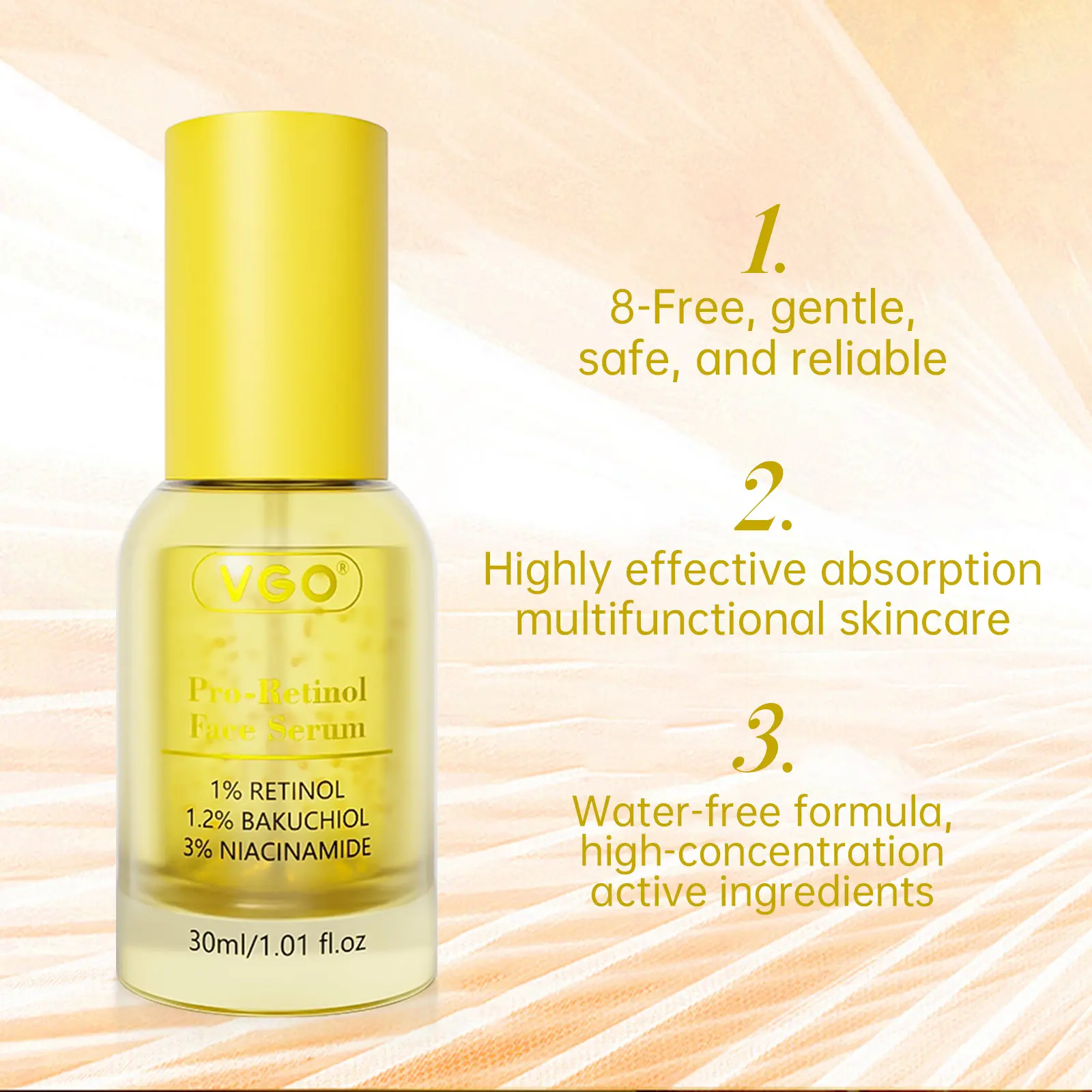 VGO Retinol Serum with Niacinamide & Bakuchiol for Firming & Anti-Wrinkle Skin Repair, Reduces Pores & Dark Spots, Face Care Products for All Skin Types, 30ml