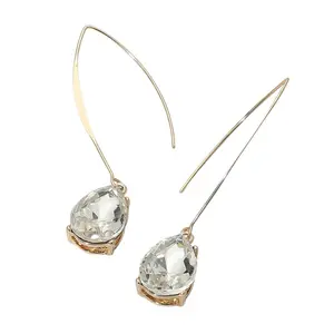 Teardrop Stone Cluster Long Drop Earrings