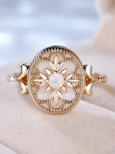 Vintage Flower Rings Faux Opal Round Ring Elegant Stackable Rings Statement Rings Birthday Anniversary Gift Jewelry for Daily Dating Wear Valentine's Day Gift