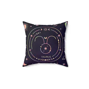 Taurus Zodiac Faux Suede Pillow, Celestial Home Decor, Astrology Gift, Zodiac Cushion for Taurus, Boho Pillow, Cosmic Throw Pillow