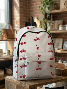 Cherry Printed Backpack, Fun Design, Fashionable Look, Spacious Storage, Ideal for School, Travel, Business Trips, All Seasons Use