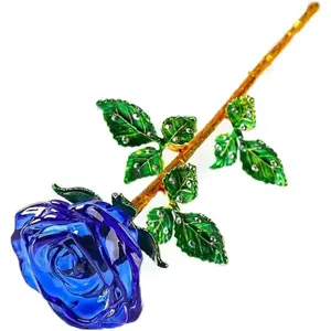 Preserved Crystal Rose Flower with Stem - Home Decor Artificial Flower, Birthday & Anniversary Gifts for Women (Blue)
