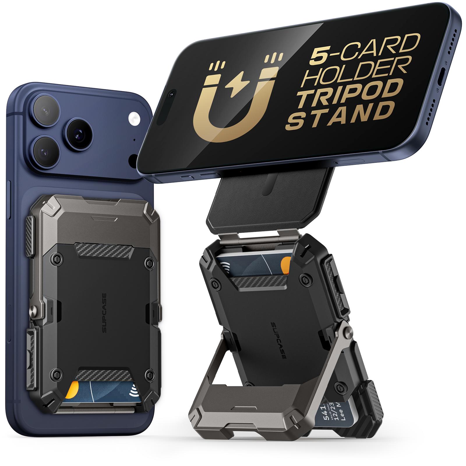 SUPCASE Magnetic Wallet with Stand Compatible with MagSafe, Hold 5 Cards,Adjustable Stand,RFID Blocking,Tripod Phone Stand Magnetic Credit Card Holder for iPhone 17/16/15/14/13/12 Series, Black Smartphone Travel Gadgets, FathersDayGift