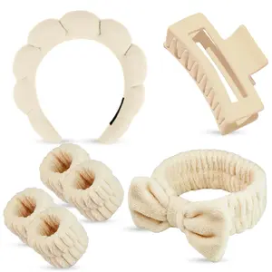 7 Pcs Spa Set, Facial Headband and Wristband Set, Skincare Accessories, College Style Girl Idea Gifts, Hair Accessories for Women and Girls (Khaki) Yaqulen