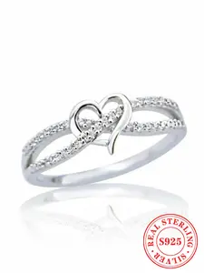 925 Sterling Silver Fashion Heart Shaped Artificial Zircon Decor Ring, Heart Design Ring, Luxury Jewelry for Women, Trendy All-match & Exquisite Jewelry for Birthday Gift, Artificial Zircon Rings