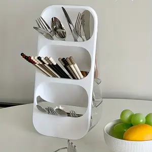 Wall-Mounted Kitchen Utensil Holder Storage, Three-Compartment Chopstick Rack, Washable Desktop Organizer, Available in Three Colors