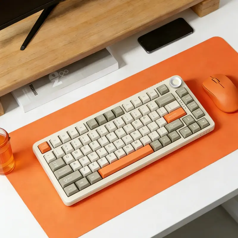 Ajazz AK820 Max Tri-Mode Mechanical Keyboard 2.4G Wireless Bluetooth USB-C 75% 82 Key Compact Layout 8000mAh Battery Hot-Swappable Gasket Mount PBT Keycaps RGB Backlit Metal Knob Fish Switch Grey Durable Keyboard Boyfriend Gift Valentine  keyboard