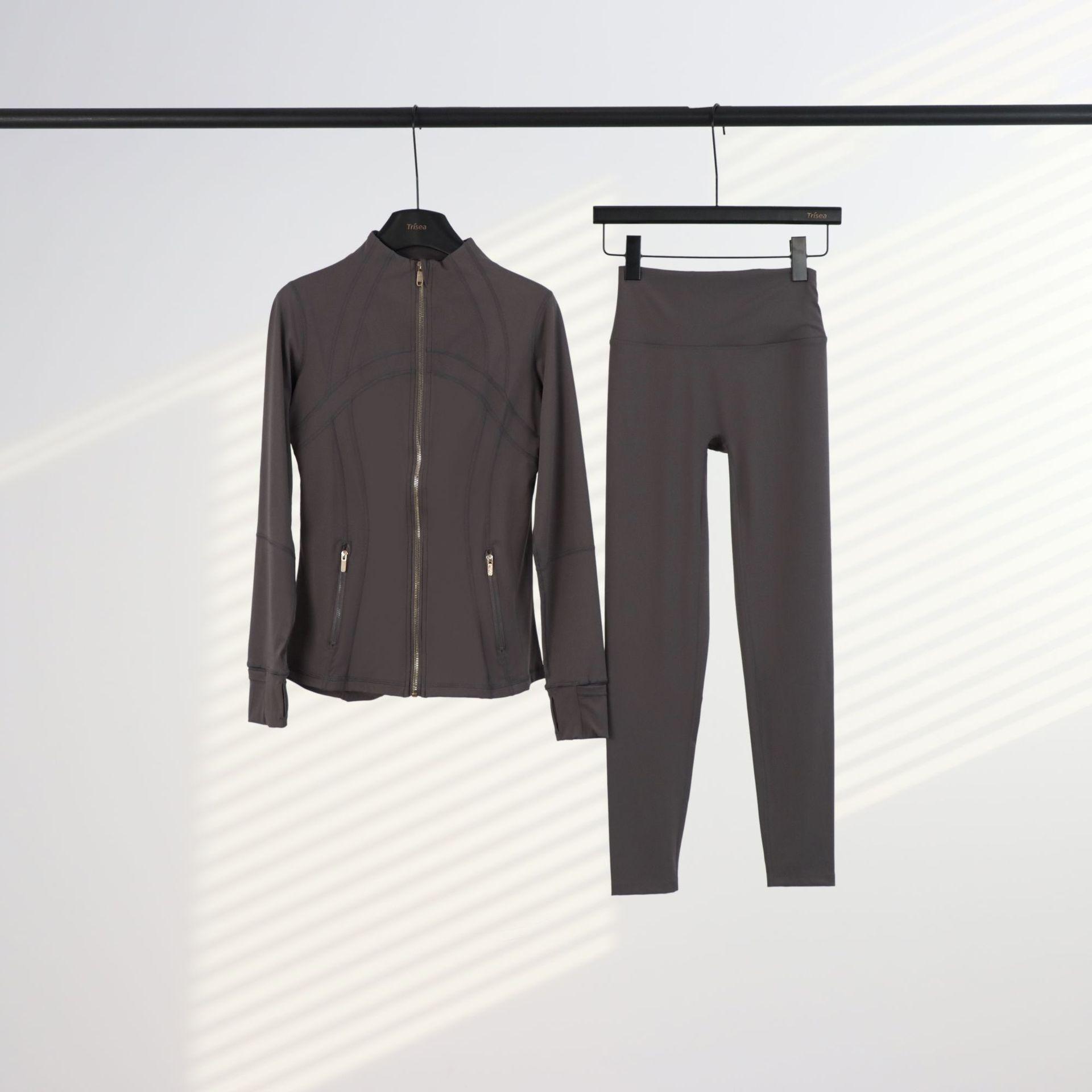 【Golden Zipper】Soft Brushed Women's Sport | Yoga | Quick-dry | Workout Jacket & High Waisted Cropped Leggings. Golden Zipper Jacket with Pockets, Yoga Pants, Thumbholes Design, Casual Slim fit Wear for Women