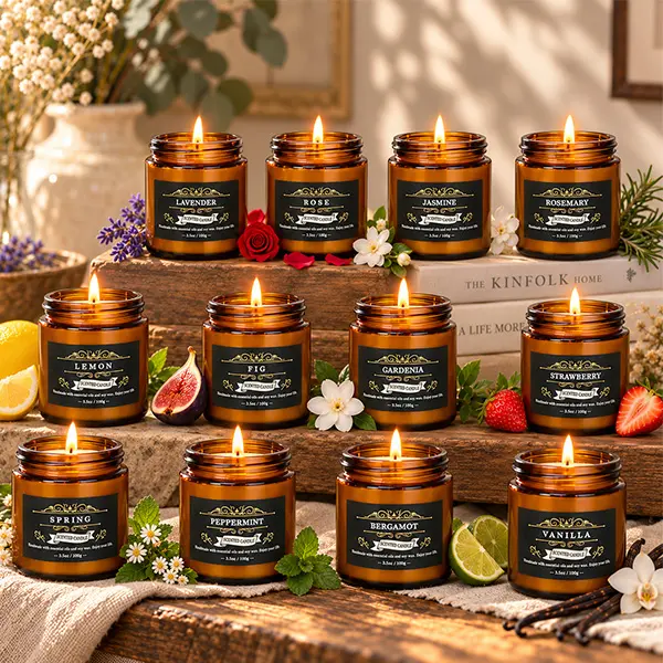 12Pcs Scented Candles,Scented Candles for Home,12 Fragrances, Amber Glass Jar Candles,  Relaxing Candles for Halloween , Birthday, Holiday & Home Decor Gifts