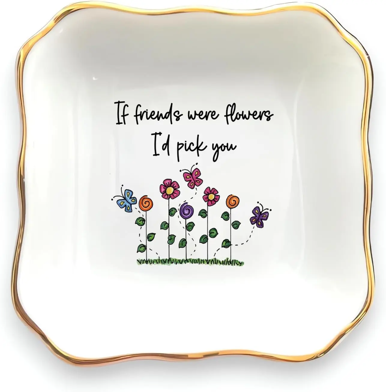 Gift for Friend, Ring Dish for Her Women Girl Sister Friend, Ceramic Jewelry Dish, Jewelry Holder, Trinket Tray, Friendship Gift, Soul Sitser Present, If Friends were Flowers I Pick You