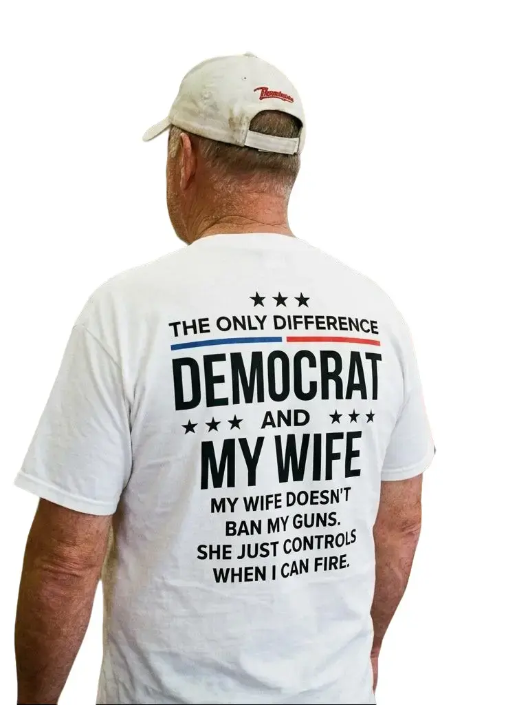 Men's Funny Political Cotton T-Shirt - Casual Menswear Sports Top with Short Sleeve, Round Neck, Humorous Conservative Husband Gift