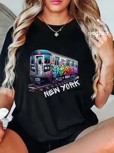 100% Cotton New York train graffiti style, NYC subway car retro vintage T-Shirt