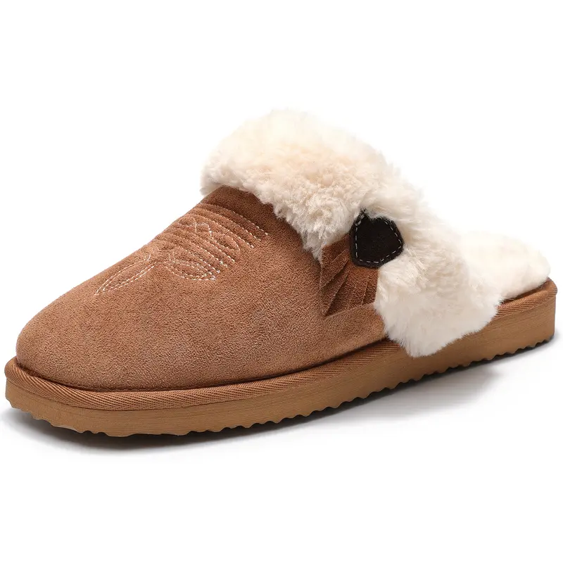 OOW Fuzzy House Slippers for Women with Memory Foam Comfy Bedroom Fluffy Western Cowgirl Boot Slippers Indoor Outdoor Square Toe