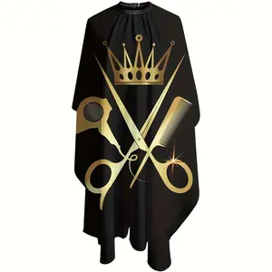 Premium Barber Cape Set with Gold Crown Scissors Design - Elegant Black & Gold Barber Decor for Salons & Barbershops, Durable Hairdressing Cape for Stylists, Hair Tools