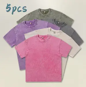 Men’s 5-pack vintage washed T-shirts, distressed retro style, comfortable breathable fabric, crew neck design, suitable for street style, everyday wear, and summer outfits
