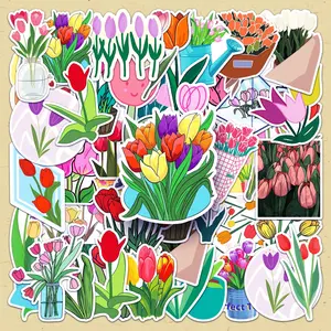 Tulip Pattern Sticker, 100pcs/set DIY Decorative Sticker, Scrapbooking & Stamping Supplies for Journal Making, Gift Wrapping, Greeting Card