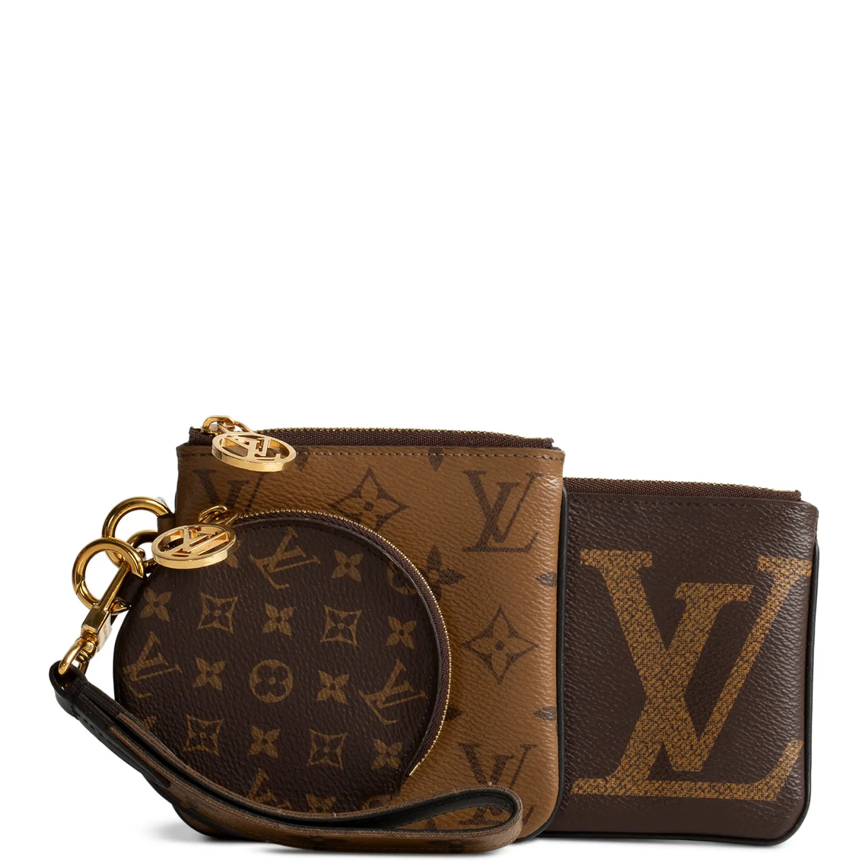Pre-owned Louis Vuitton Reverse Coated Canvas Clutches & Wristlets Trio Pouch Giant Monogram OUTLET FINAL SALE