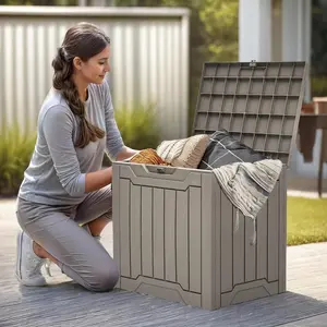 YITAMOTOR 31 Gallon Outdoor Storage Deck Box, Waterproof Resin Package Delivery and Storage Box with Lockable Lid for Patio Furniture Cushions, Pool Accessories, Garden Tools, Taupe