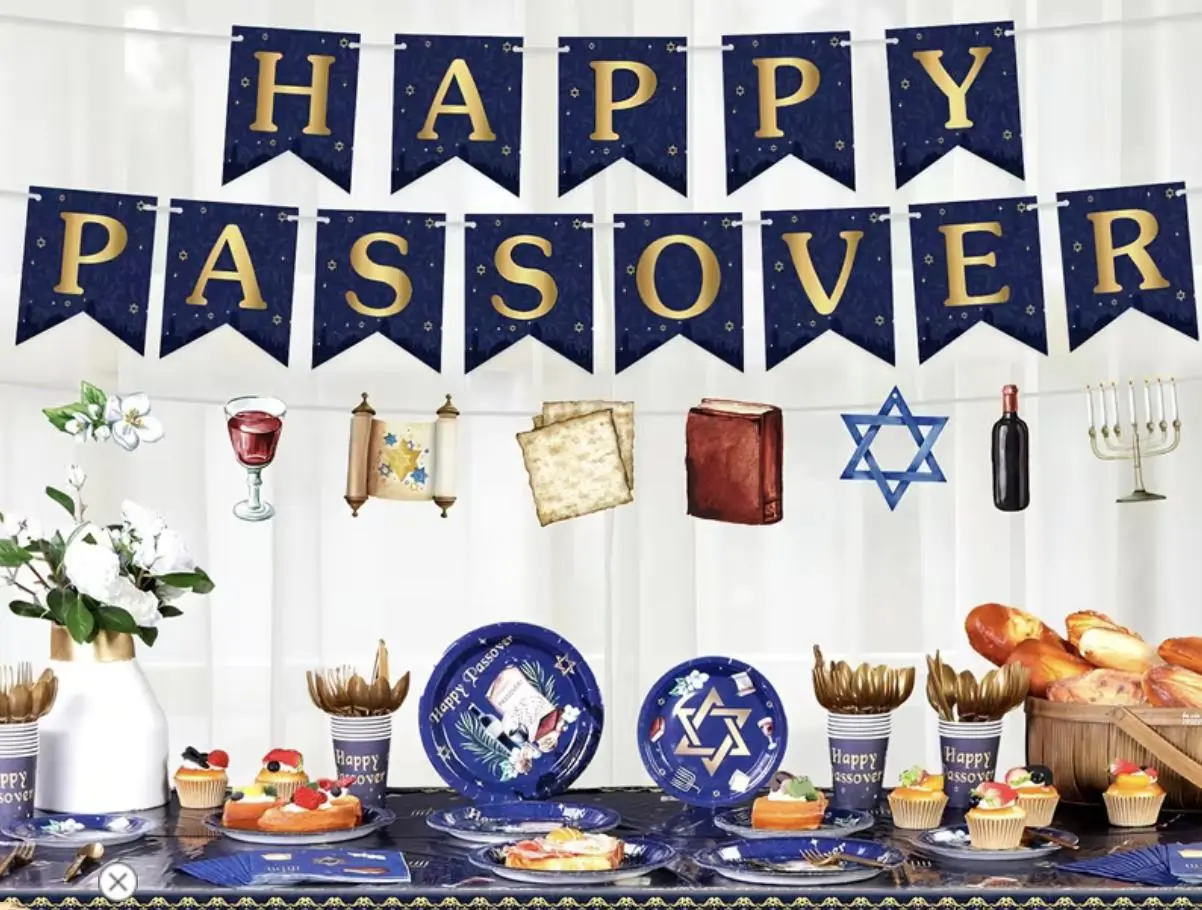 173pcs Happy Passover Tableware Set – Disposable Pesach Dinnerware, Seder Party Kit Serves 24
