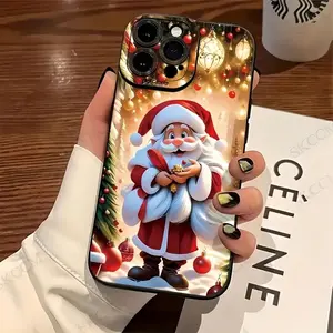 New Christmas Theme Santa Claus Background Pattern Style Creative Hot-Selling Phone Case - Suitable for iPhone 17 Air/17/16e/7/8/XR/XS/X/11/12/13/14/15/16/Pro/Pro Max/Plus, Shockproof Full Protection Phone Case/Printed Phone Case/UV Phone Case/New Phone C