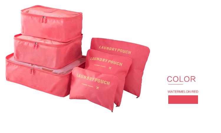6pcs/set Men and Women Luggage Travel Bags Packing Cubes Organizer Fashion Double Zipper Waterproof Polyester Bag