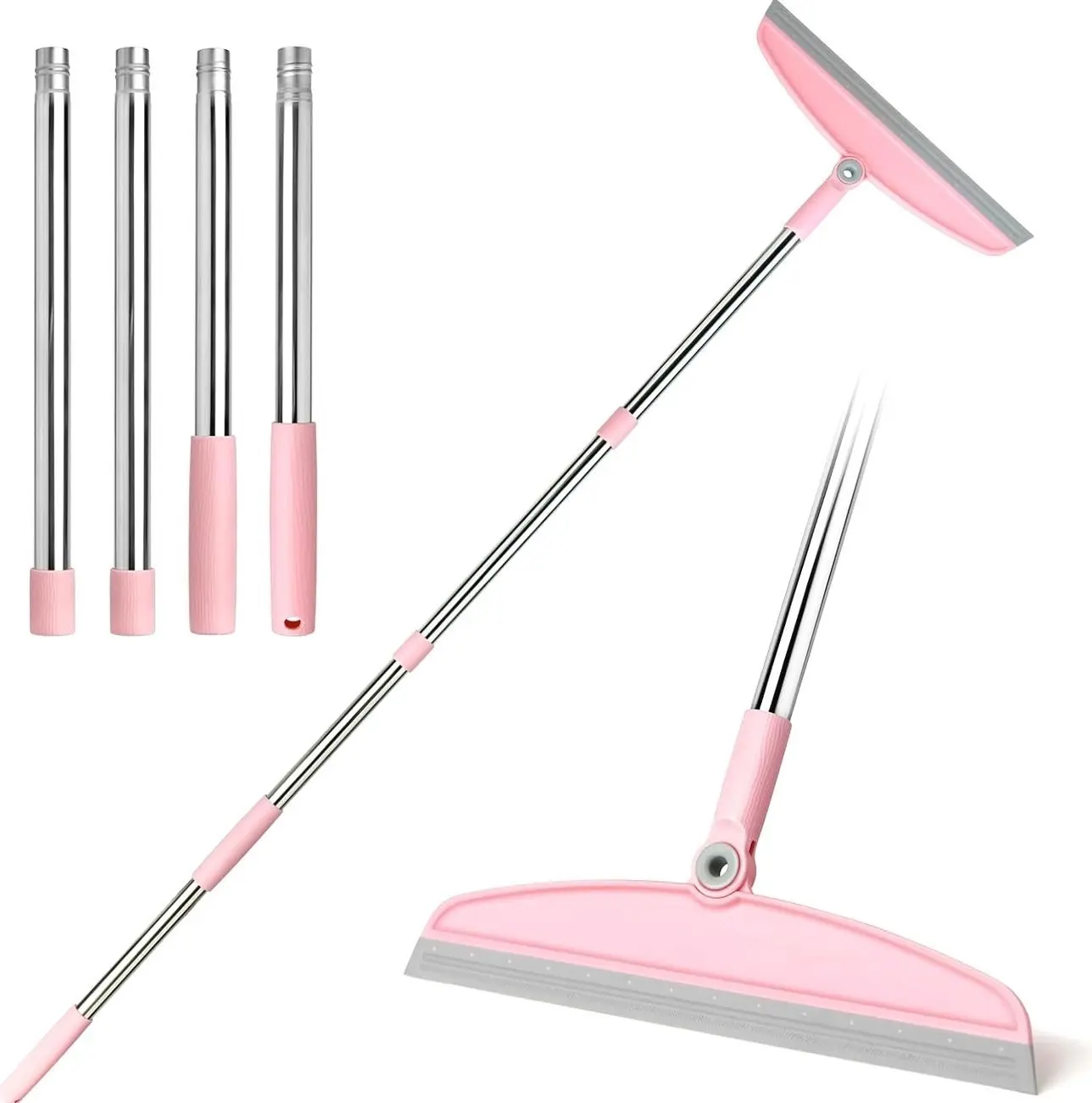 Multifunction Broom, 54 Inch Adjustable Long Handle Rubber Broom Sweeper for Floor Bathroom Kitchen Shower Pet Hair Glass