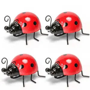 Metal Garden Decor Outdoor Cute Ladybug Yard Art Lawn Decoration Wall Sculpture Statue Outdoor Fence Ornament Garden Space Set - 4 Pieces