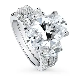 BERRICLE Sterling Silver 3-Stone Engagement Rings Statement Stackable Band for Women, 5.5 Carat Oval Cut Cubic Zirconia CZ Ring Set