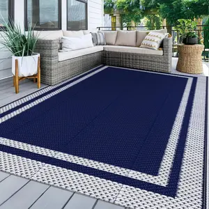 Outdoor Rug,  Reversible Patio Rugs, 5x8ft Large Outdoor Area Rug Foldable Plastic Camping Rugs for Outside RV, Patio,Picnic,Camper,Balcony,Porch (Blue &White)