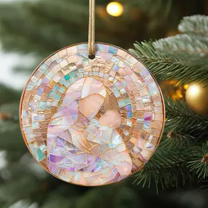 Nativity Ceramic Christmas Ornaments | 2.8” Sublimated Décor with Red Ribbon |Tree | Lightweight | Glossy