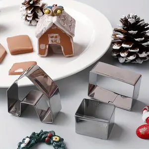 3pcs 3D Mini House Cake Mold Set, Stainless Steel Christmas House Cookie And Cake Molds, Baking Tools for Pastries, Suitable for Various Holidays Like Christmas And Halloween Gifts