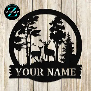 Personalized Deer Family Metal Last Name Sign - Cabin Decor
