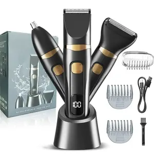 Three-In-One Electric Body Hair Trimmer, Wireless Shaver for Men's Groin Hair Removal, Waterproof Electric Razor, Multifunctional Hair Trimmer, Intimate Pubic Trimmer