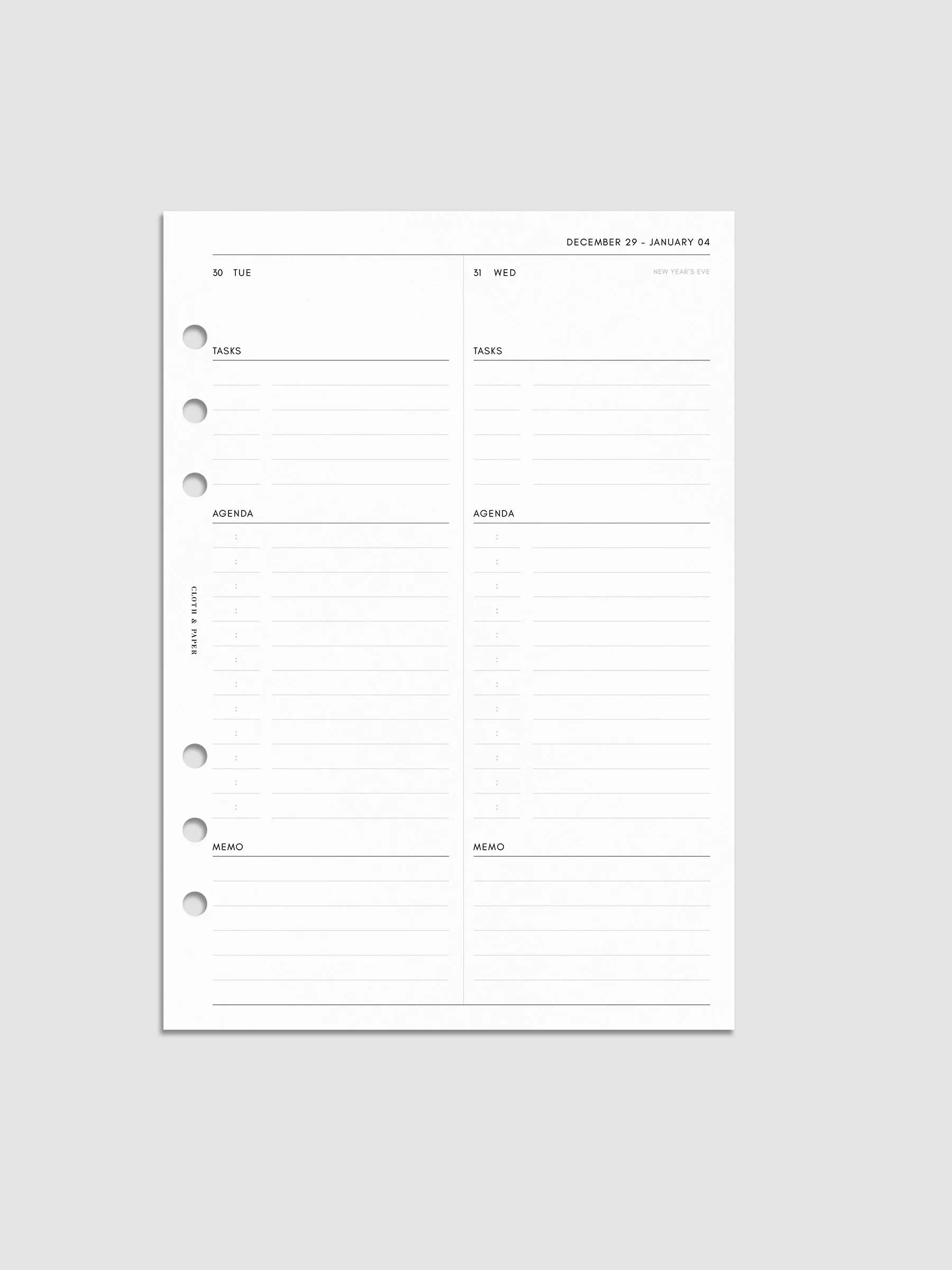 2026 Dated Daily Planner Insert | Monday Start