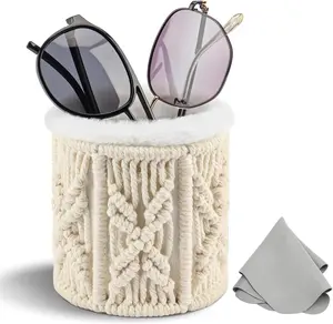 Glasses Holder for Nightstand, Boho Decor Eyeglass Case, Plush Lined Glasses Holder Stand for Office Desk Organizer