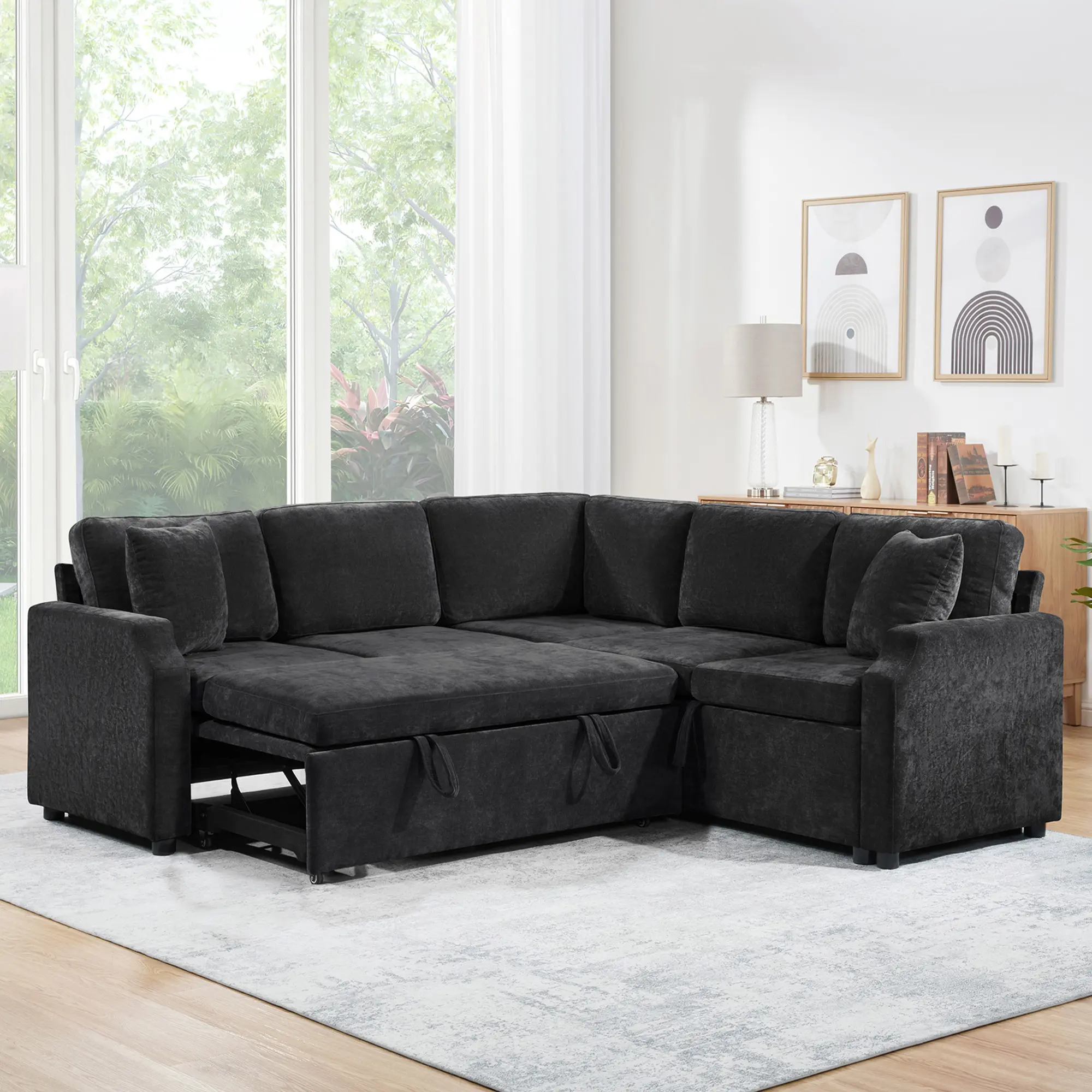 Sectional Sofa Bed L-shaped Sectional 81.9" Upholstered L-shaped Sofa with a Sofa Sleeper and a Hidden Storage Compartment for Living Room