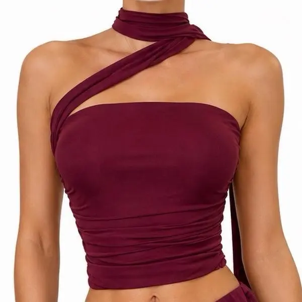 Burgundy Tube Top with Attached Scarf
