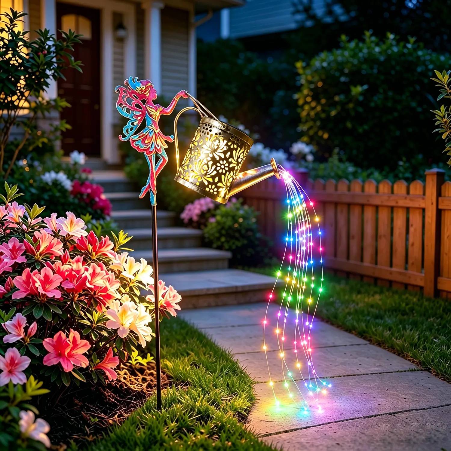 Solar Fairy Waterfall Light - Metal teapot gardendecorative light, IP65 waterproof, with LED water floweffect, suitable for outdoor courtyard and lawn decorationlighting, Halloween outdoor light
