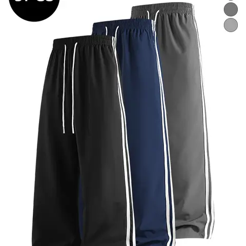 3-Pack Men’s Summer Straight-Leg Striped Pants — Trendy High-Street Street Style, Versatile Loose Casual Sports Running Pants for Men