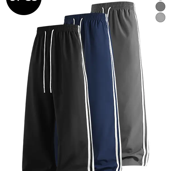 3-Pack Men’s Summer Straight-Leg Striped Pants — Trendy High-Street Street Style, Versatile Loose Casual Sports Running Pants for Men