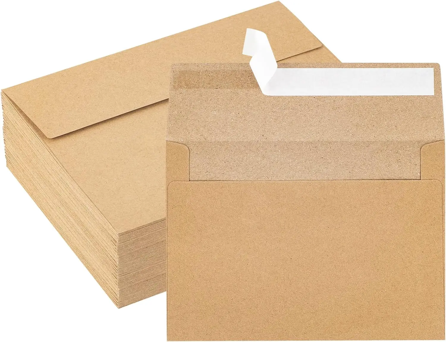 Kraft Paper Envelopes, 50 Pack, 5 x 7 Inch, Brown A7 Envelopes, Self-Seal Card Envelopes, Invitation/Postcard Envelopes